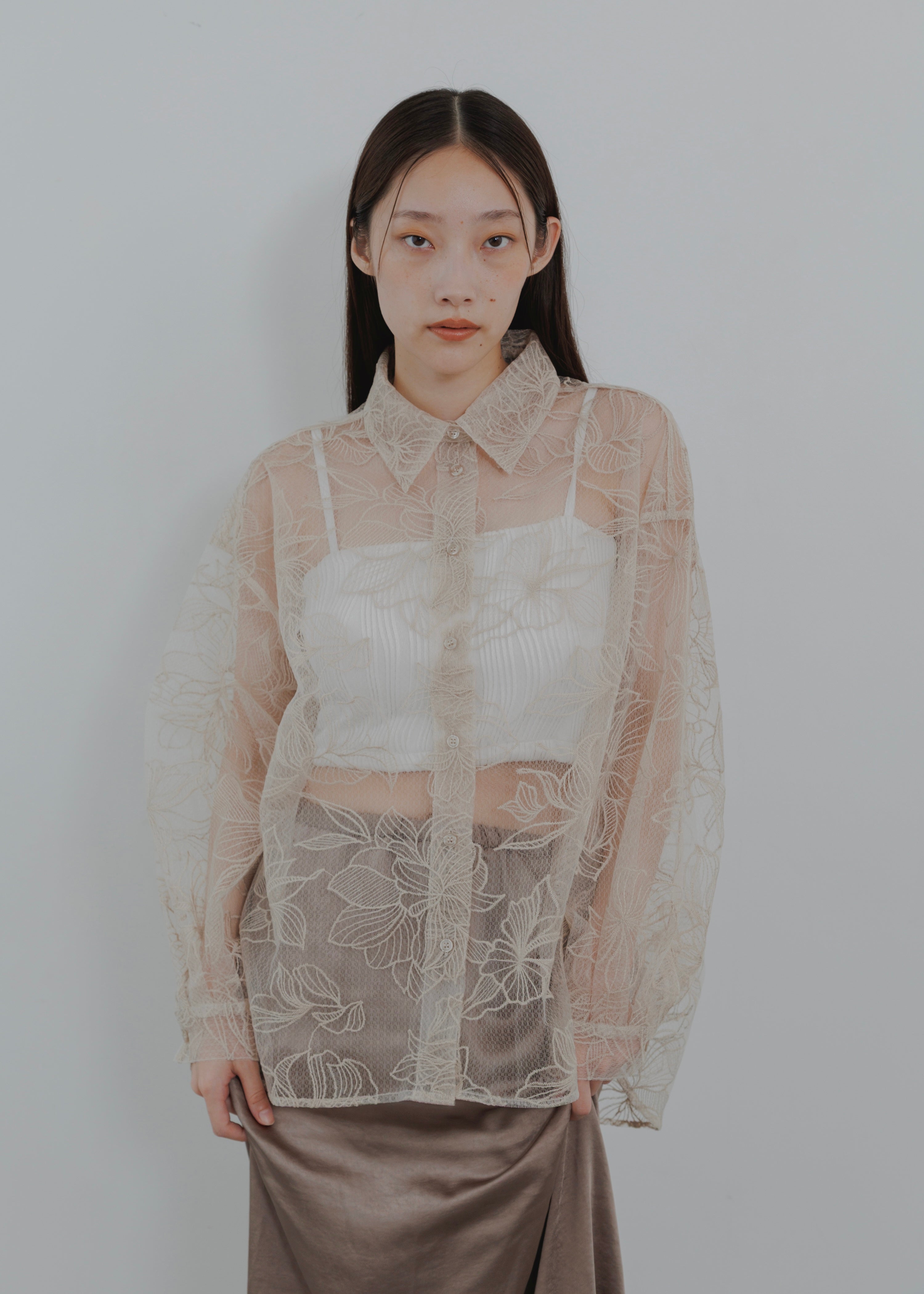 FLOWER TULLE SHIRT