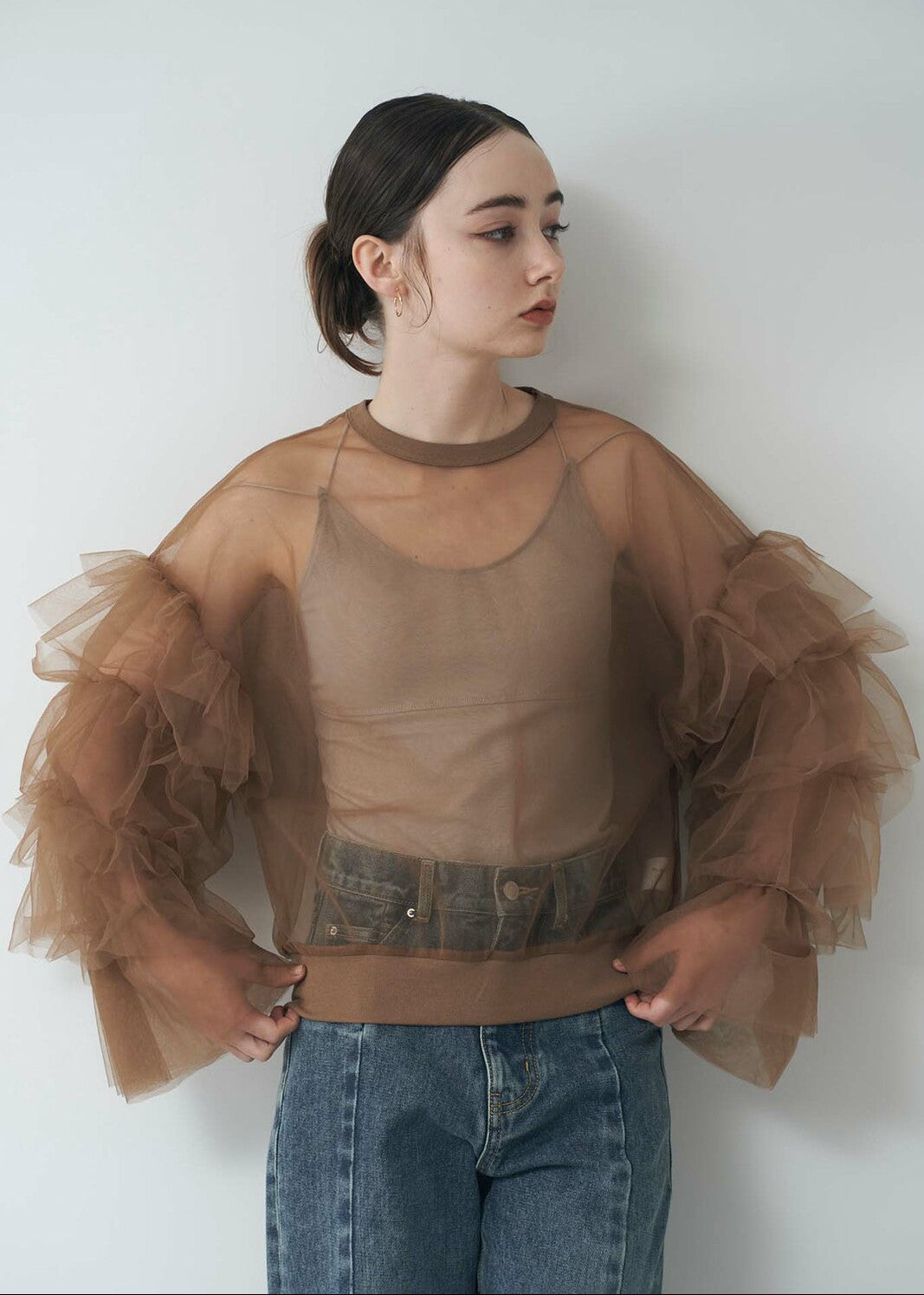TULLE RUFFLE SLEEVE TOPS