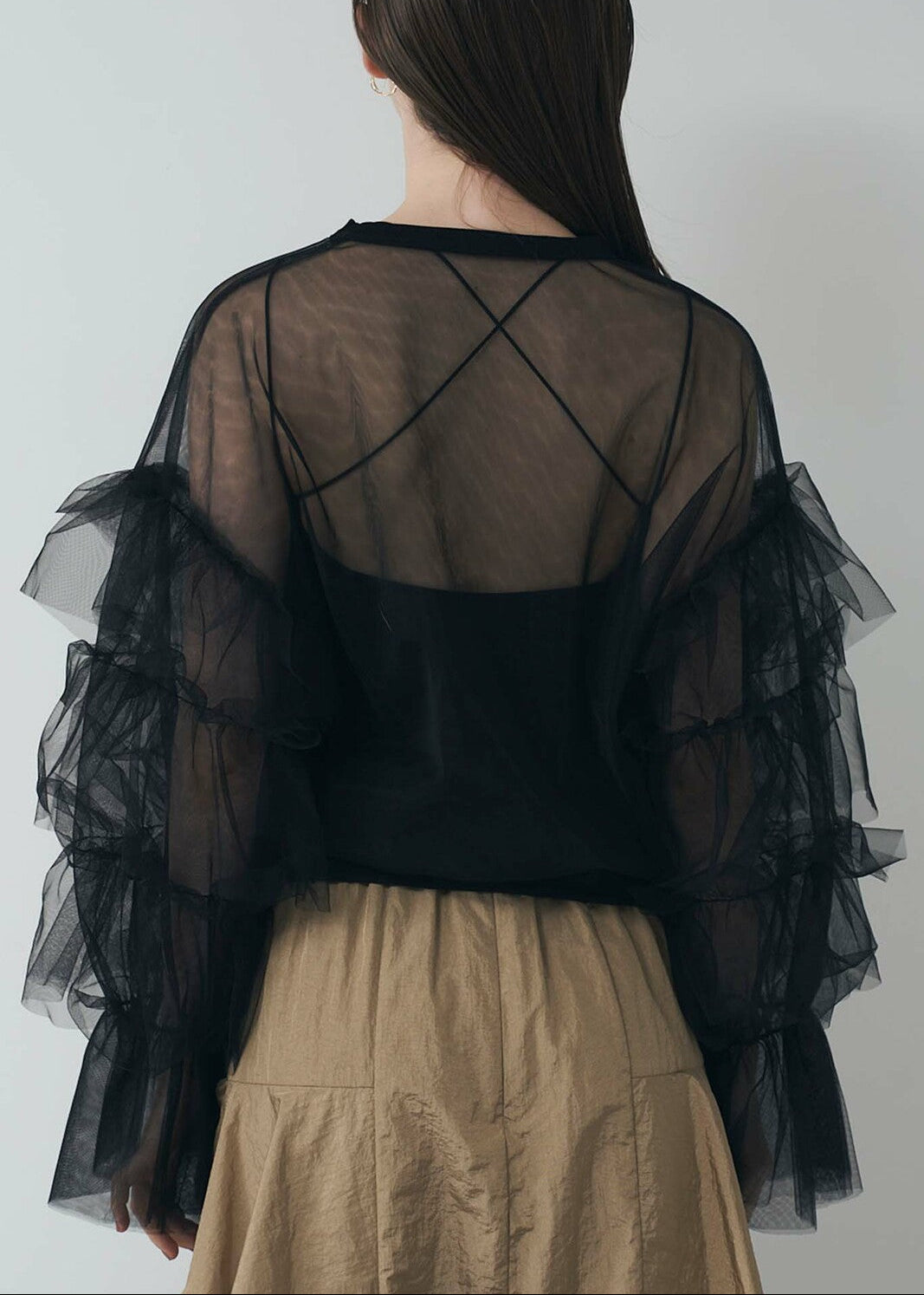 TULLE RUFFLE SLEEVE TOPS