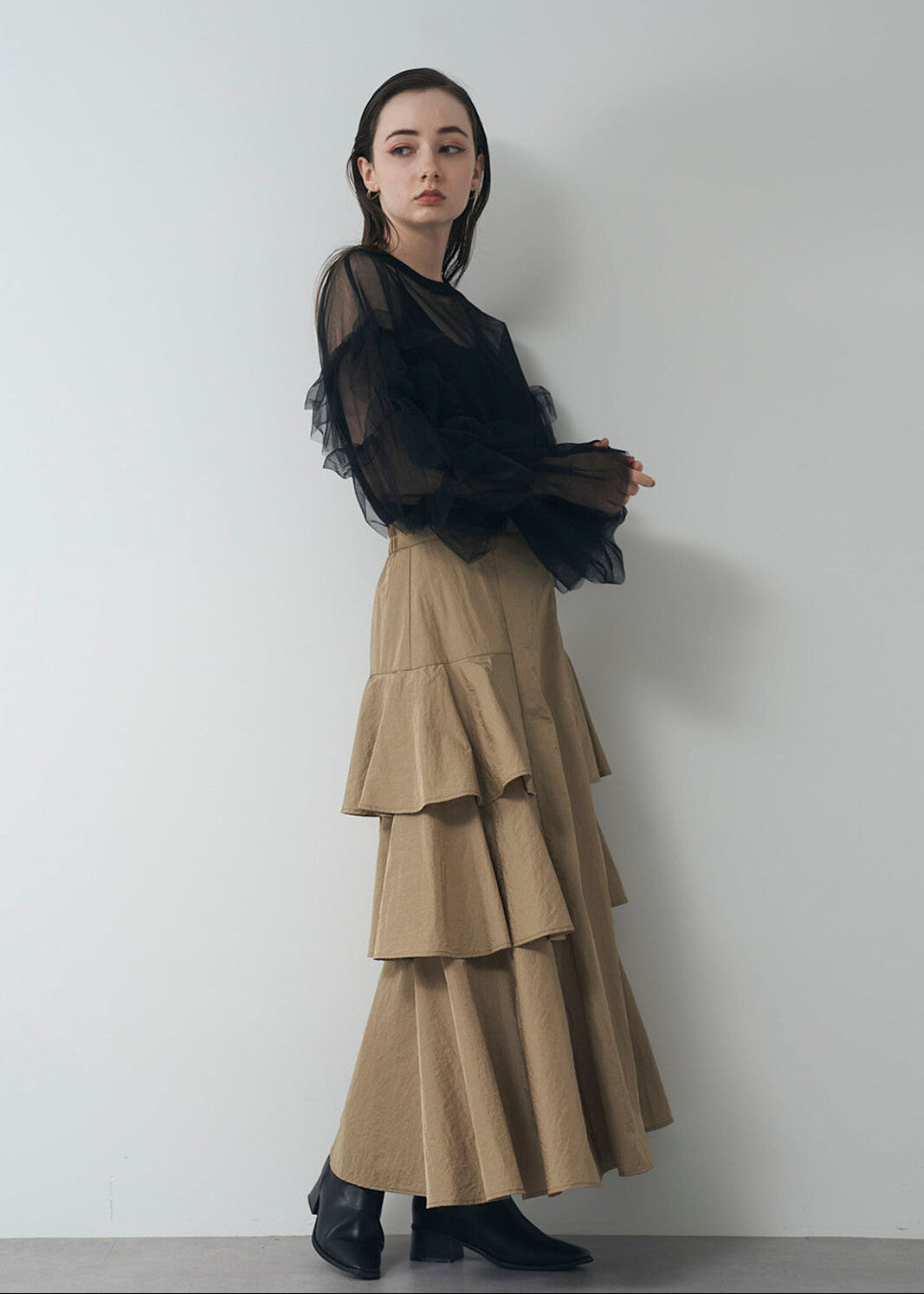 TULLE RUFFLE SLEEVE TOPS