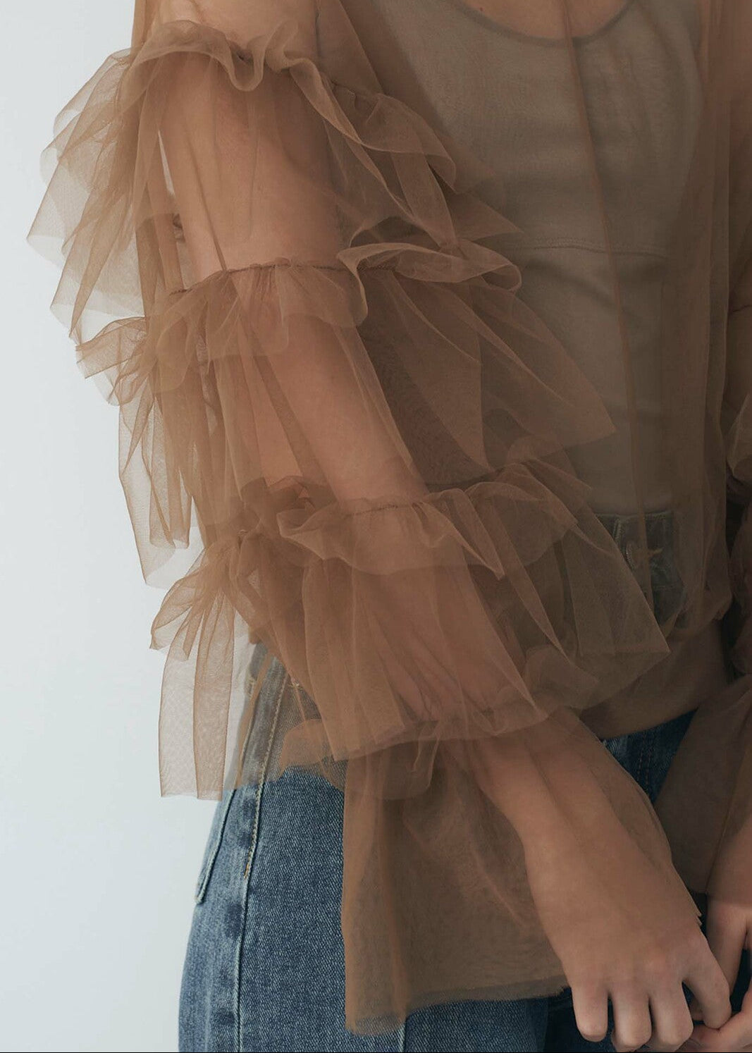 TULLE RUFFLE SLEEVE TOPS