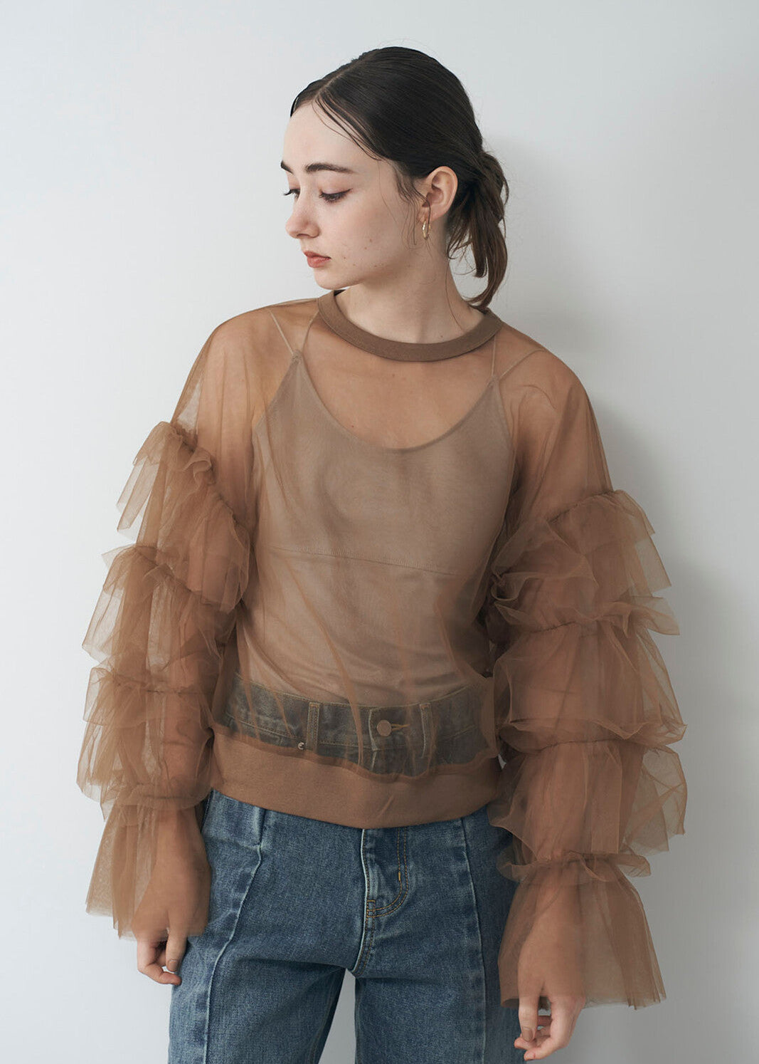 TULLE RUFFLE SLEEVE TOPS