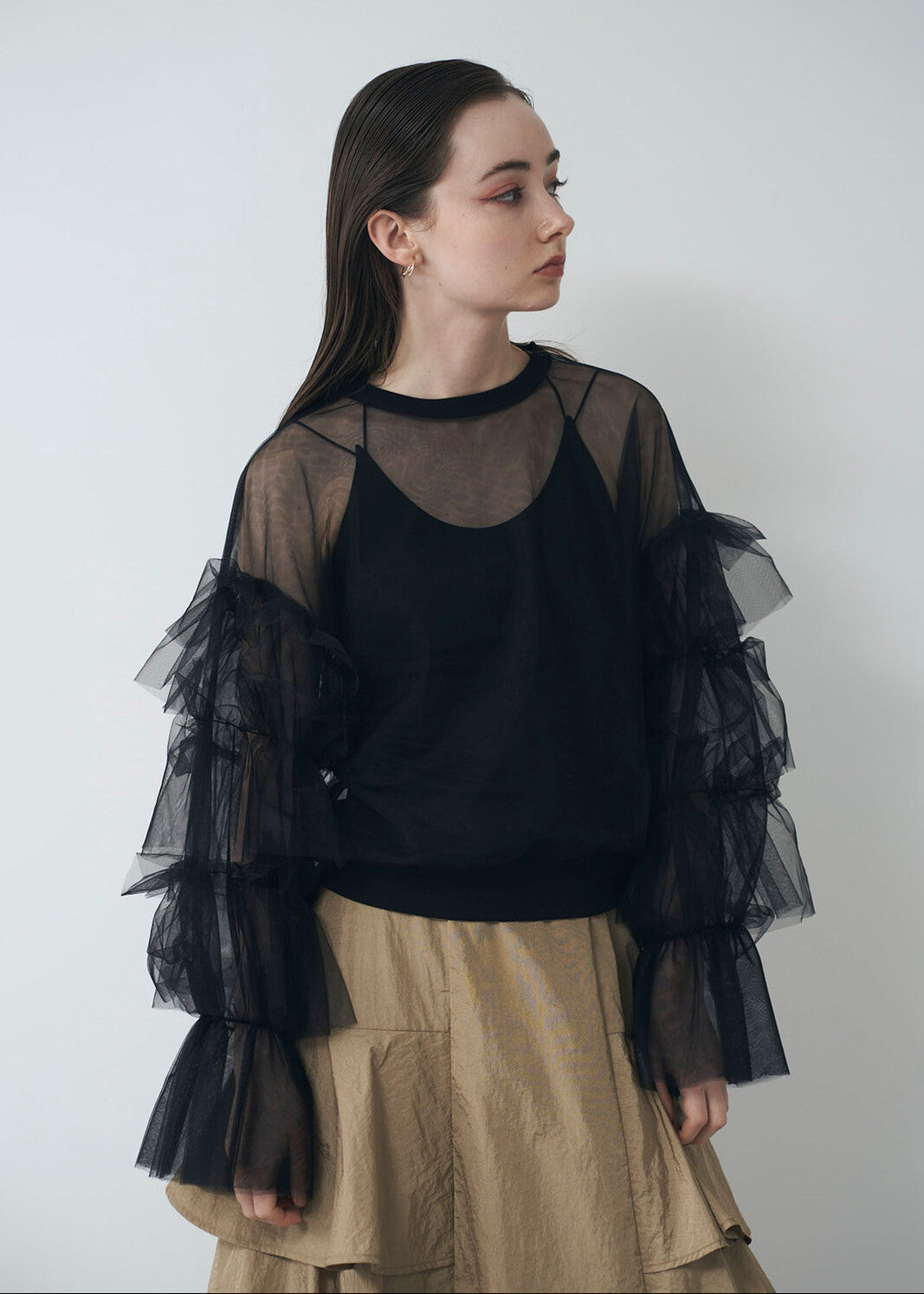TULLE RUFFLE SLEEVE TOPS