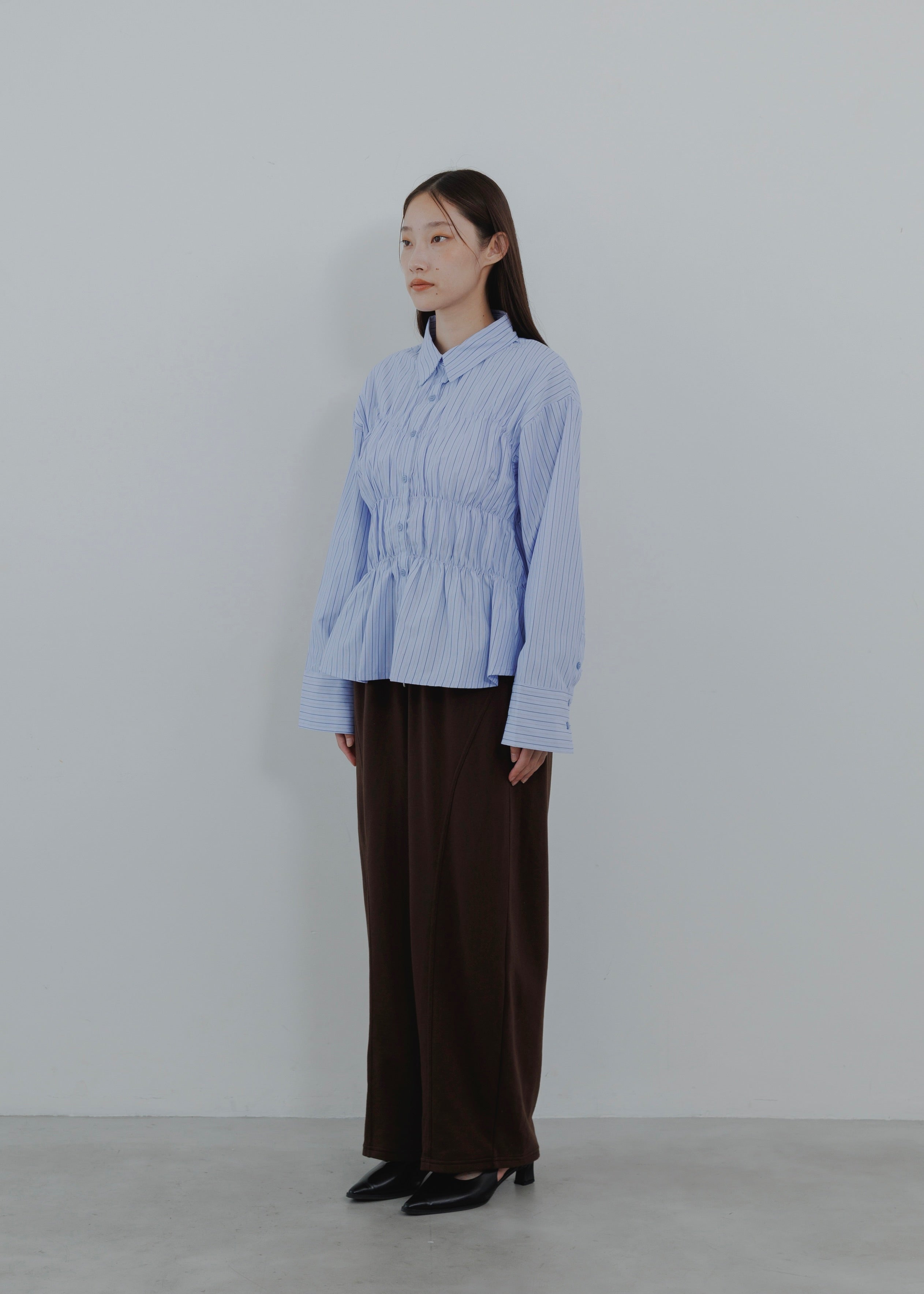 STRIPE SHIRRING SHIRT