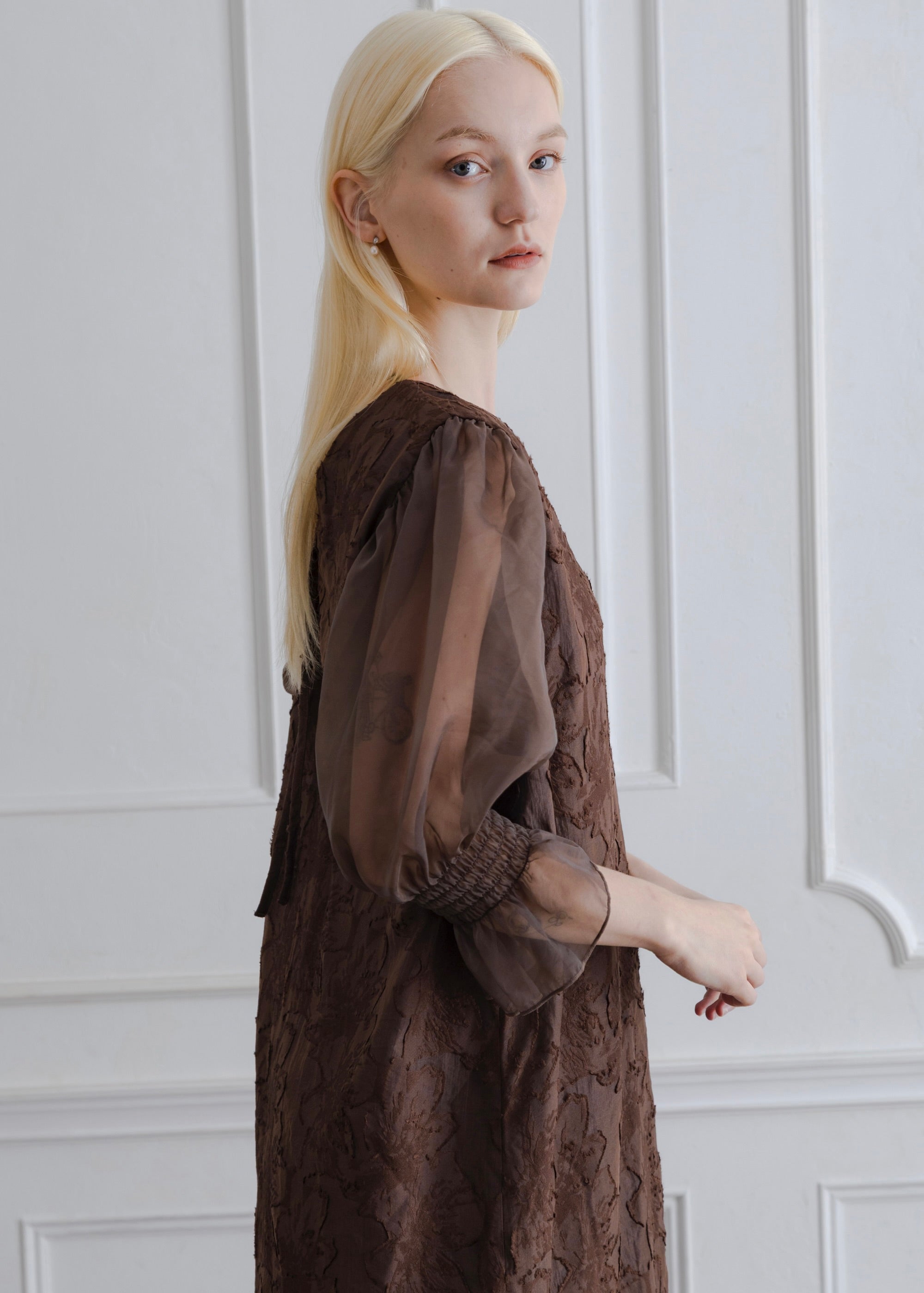 YOURMLE　ORGANDY SLEEVE DRESS ブラウン ORGANDY SLEEVE DRESS