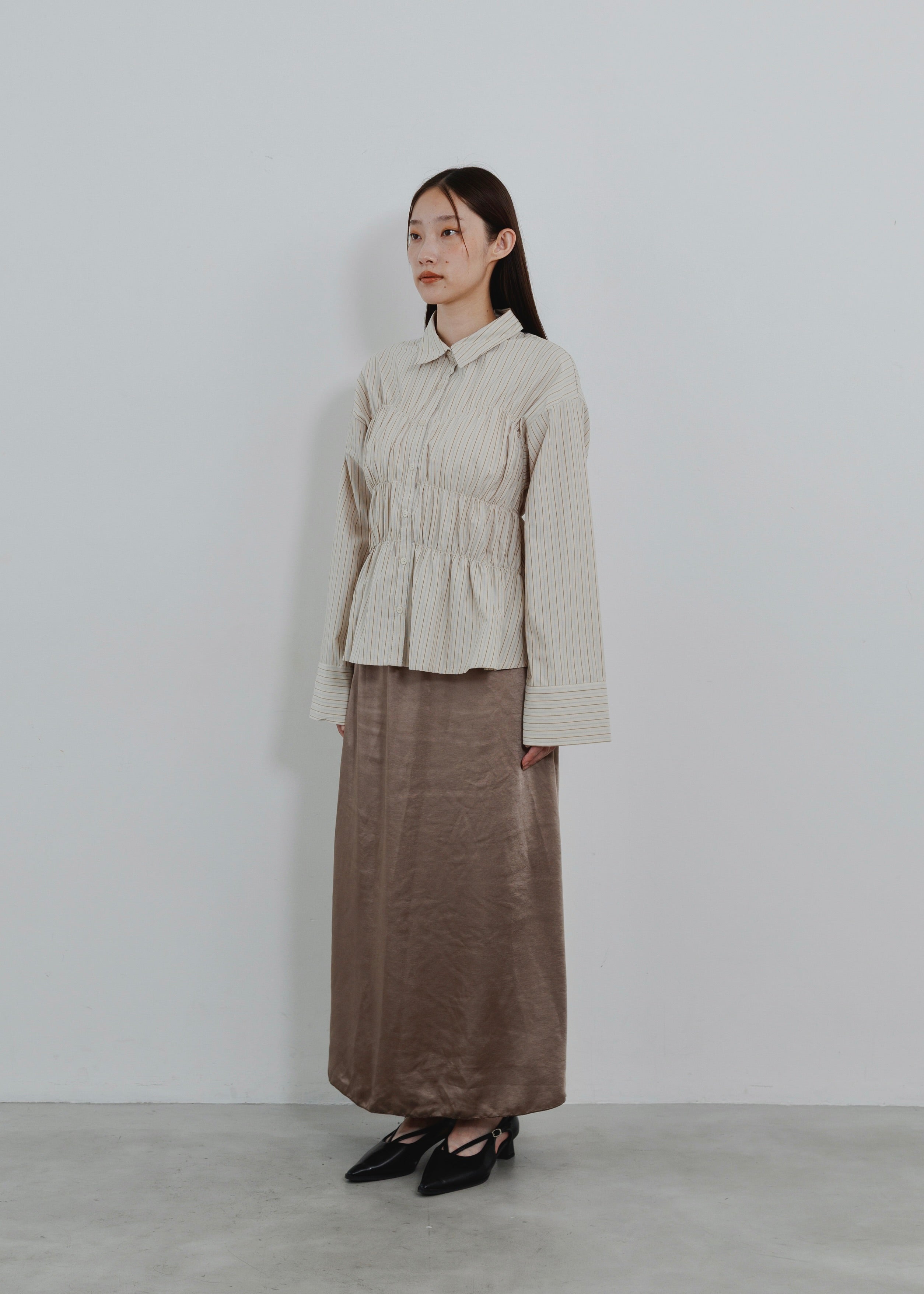 STRIPE SHIRRING SHIRT