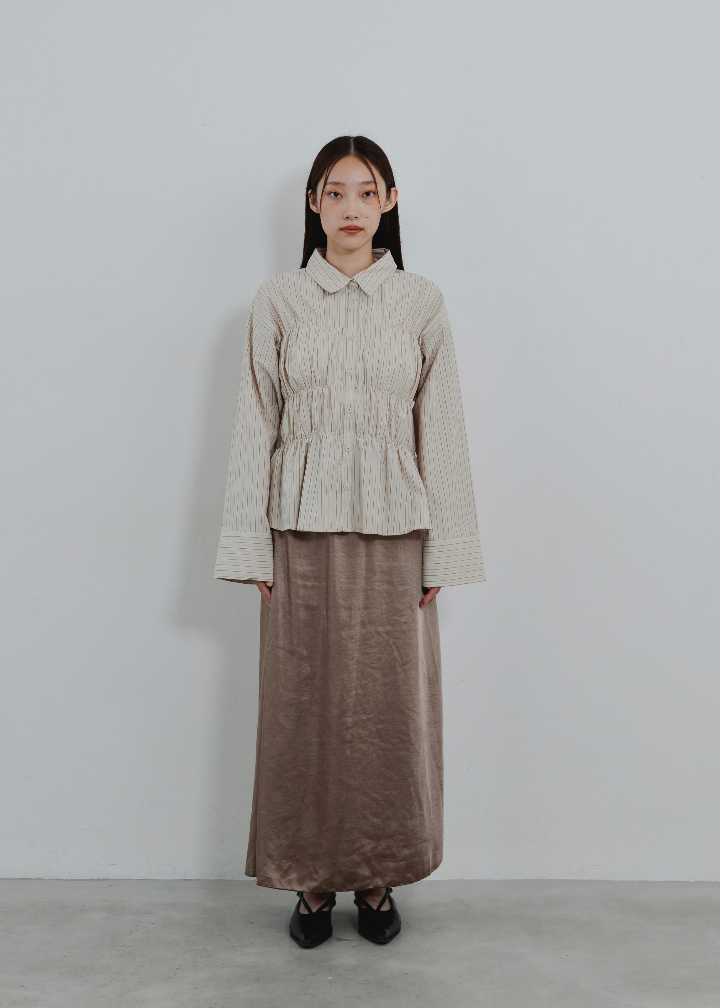 STRIPE SHIRRING SHIRT