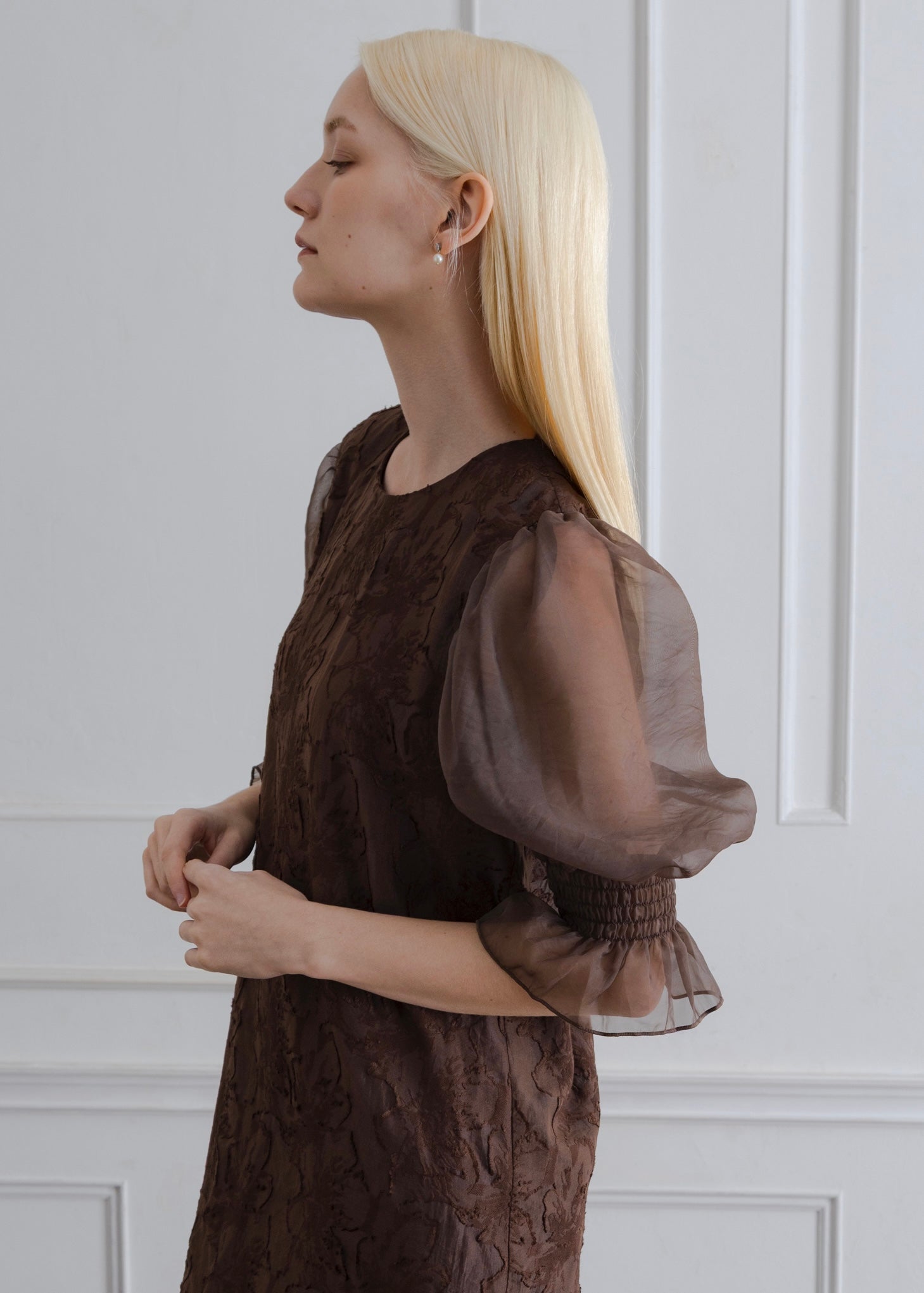 YOURMLE　ORGANDY SLEEVE DRESS ブラウン ORGANDY SLEEVE DRESS
