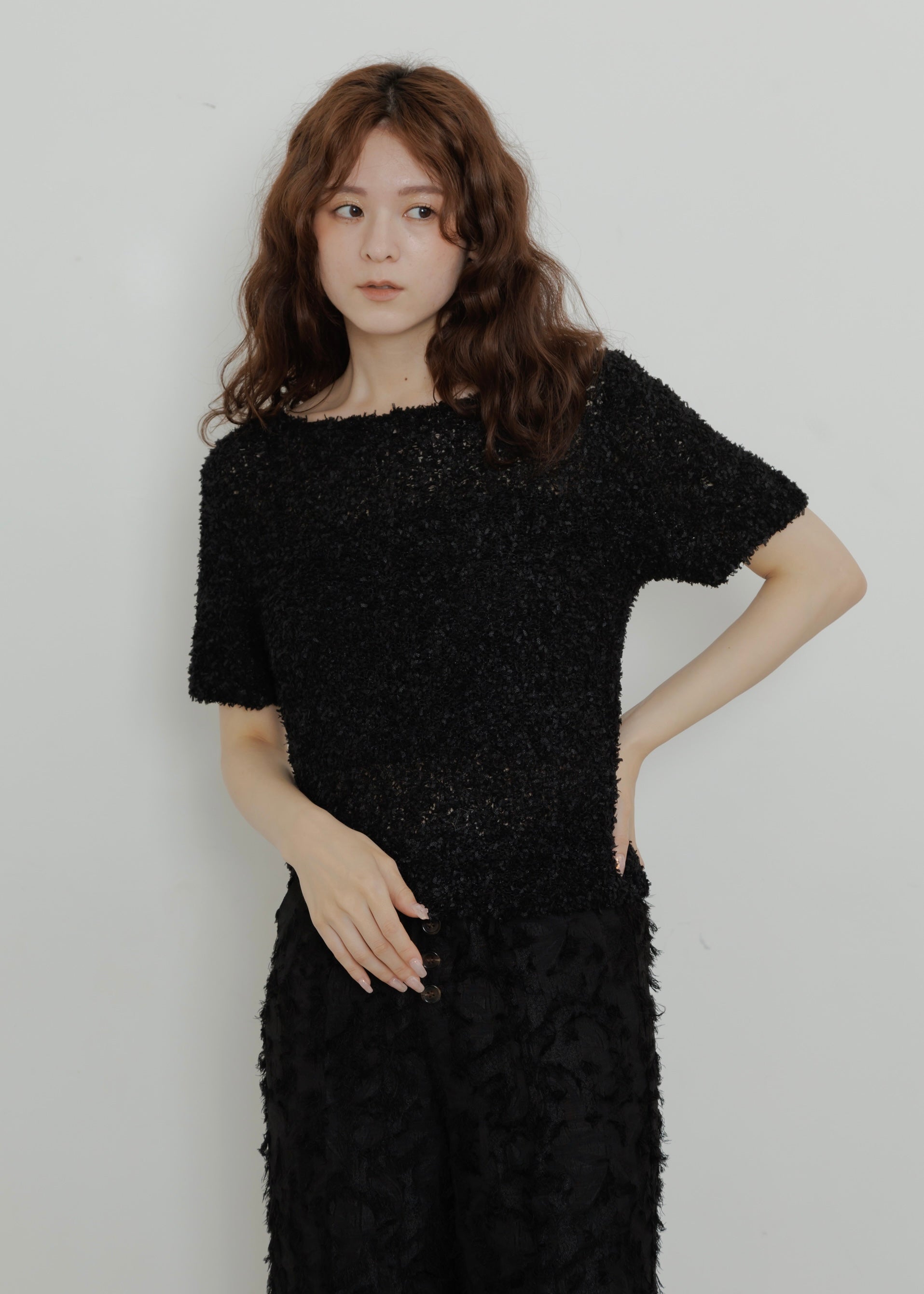 新品✨Mediam Deformation knit tops ブラック SHAGGY KNIT TOP
