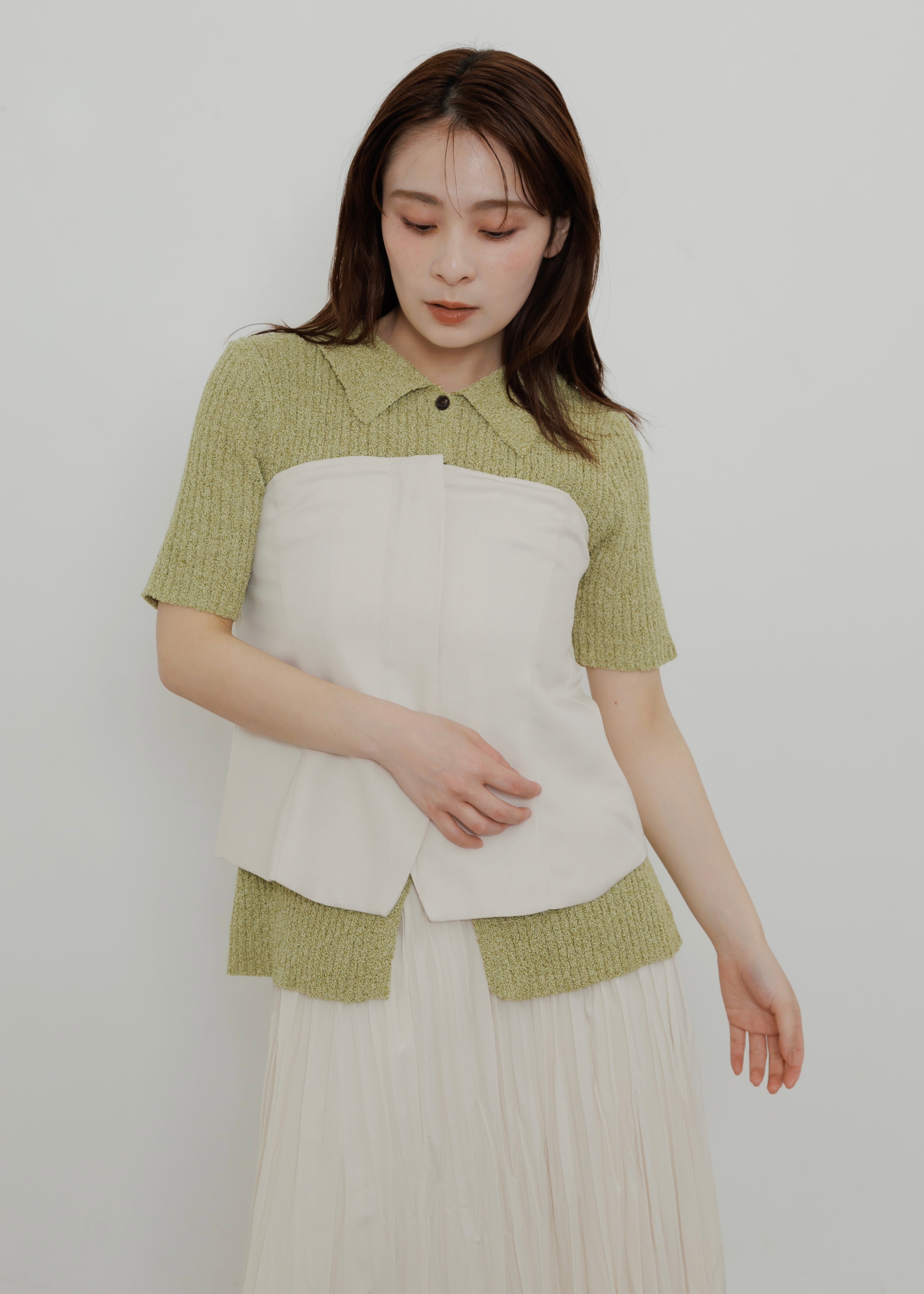 MIX KNIT POLO CARDIGAN