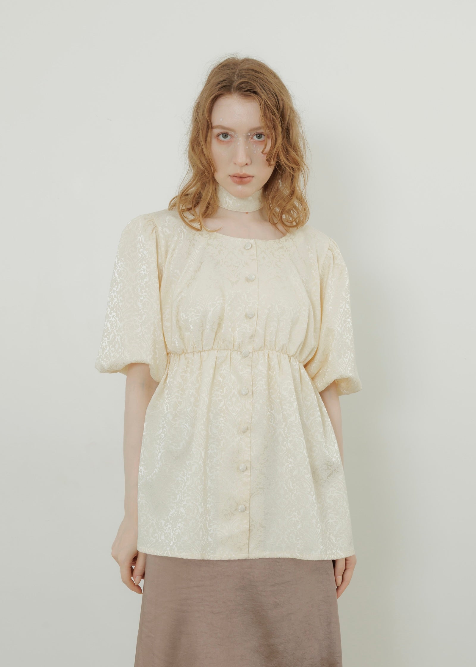 yourmle ユアムル　JACQUARD PEPLUM BLOUSE JACQUARD PEPLUM BLOUSE