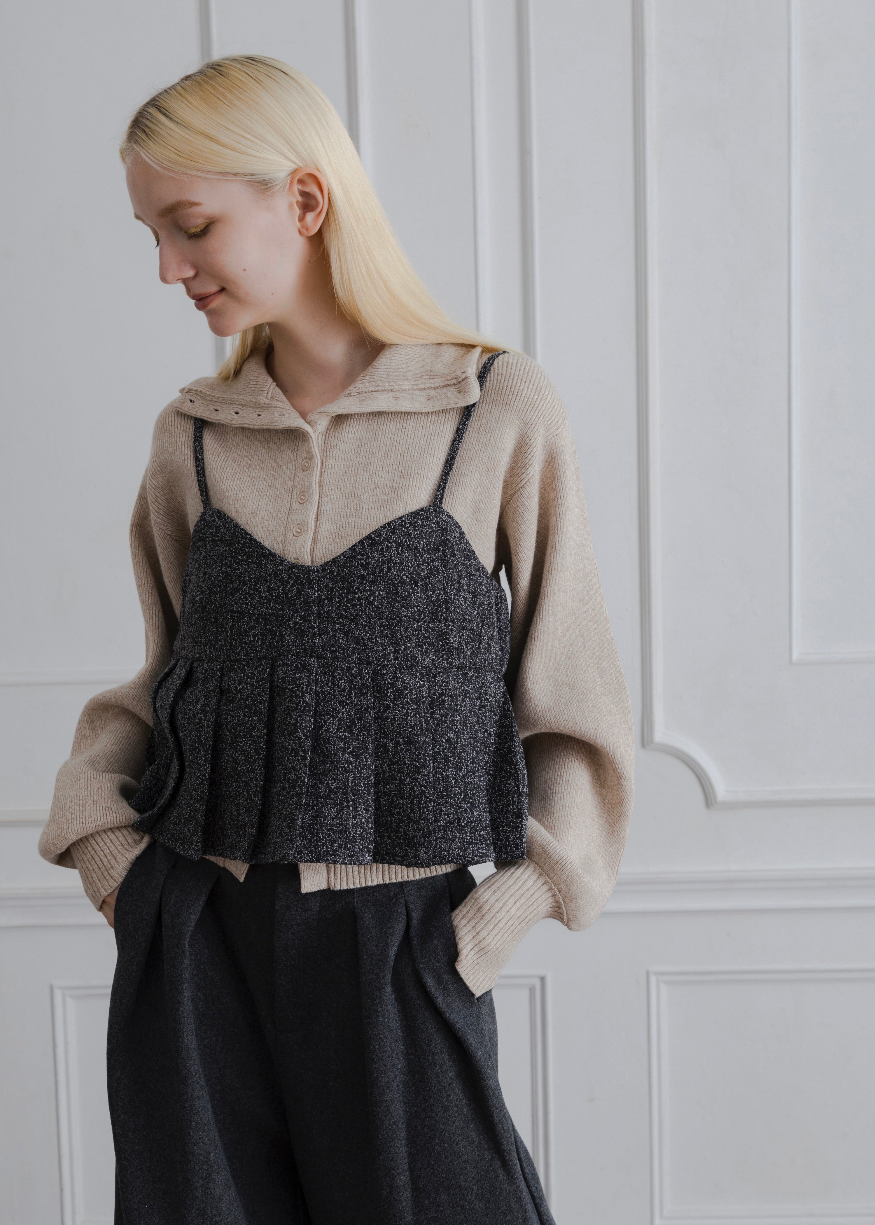 TWEED PLEATS CAMISOLE