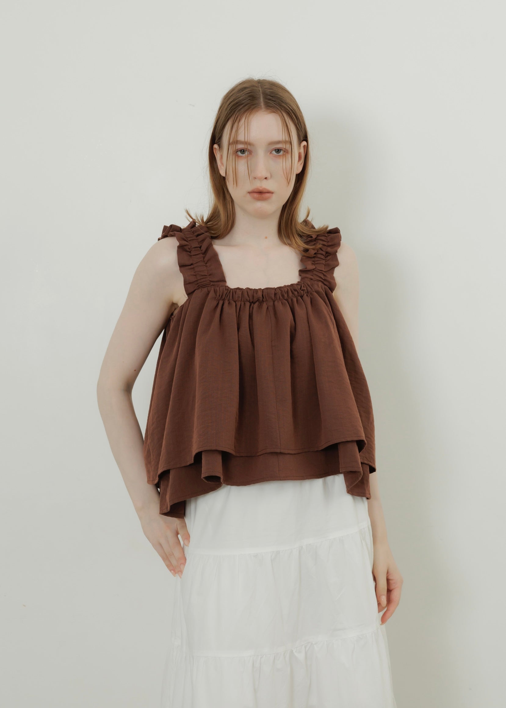 LINEN SLUB SHIRRING CAMISOLE