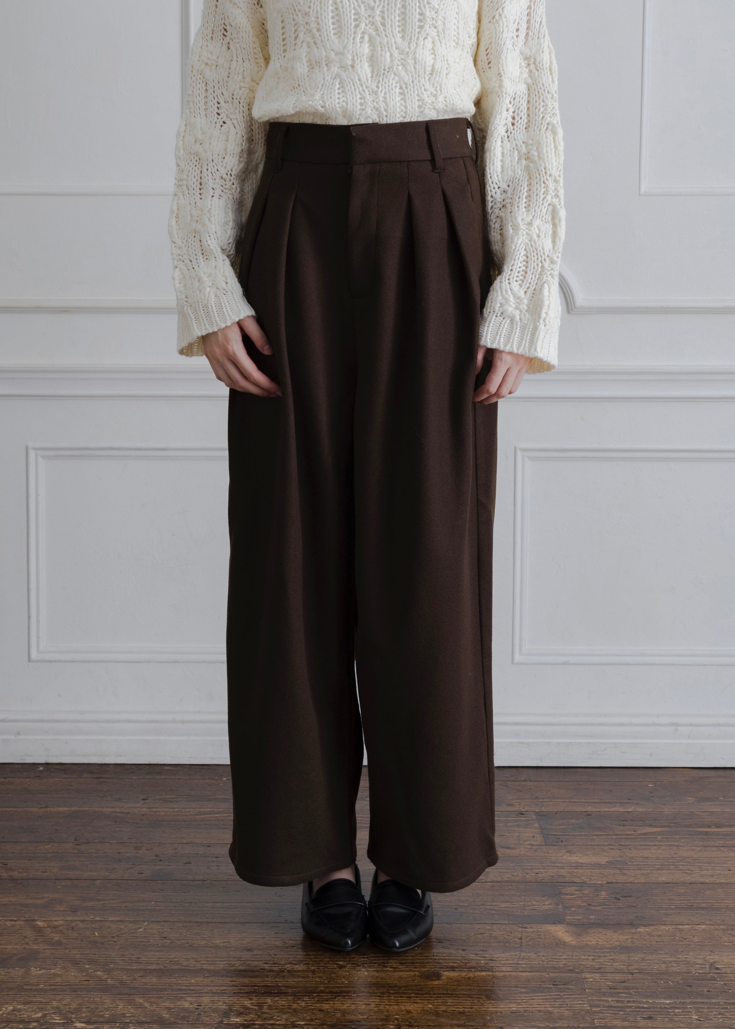FAUX WOOL TUCK PANTS