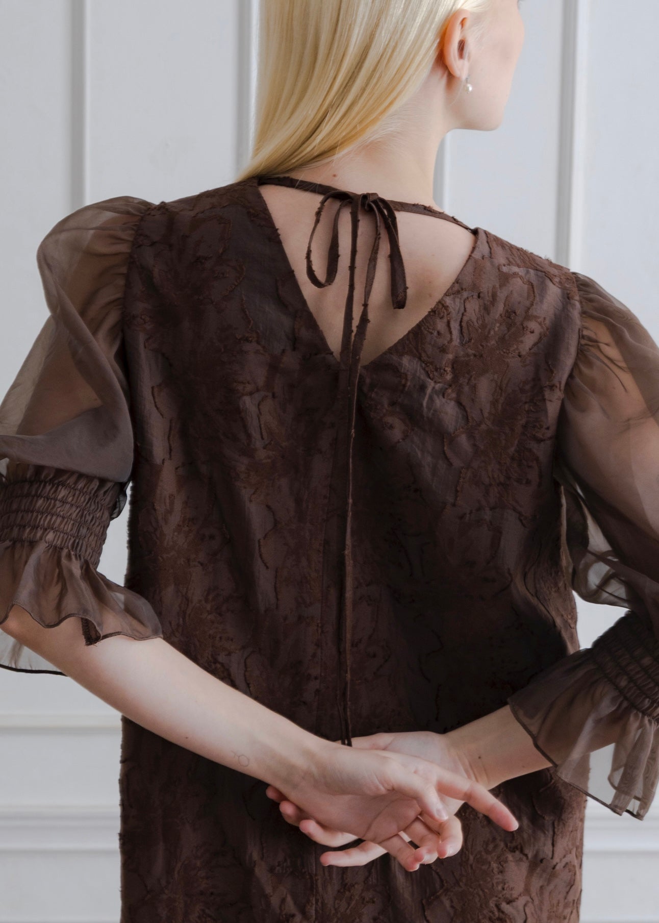 YOURMLE　ORGANDY SLEEVE DRESS ブラウン ORGANDY SLEEVE DRESS