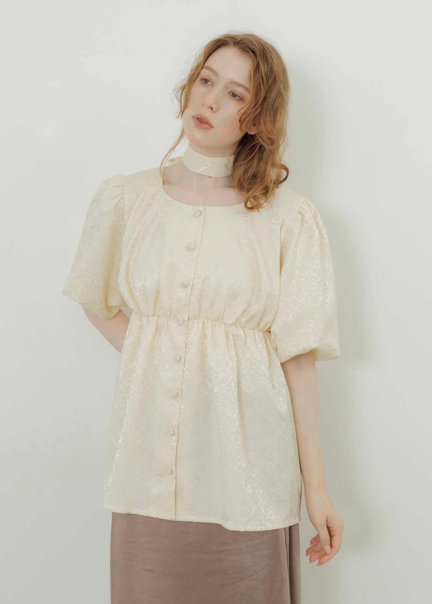 yourmle ユアムル　JACQUARD PEPLUM BLOUSE JACQUARD PEPLUM BLOUSE