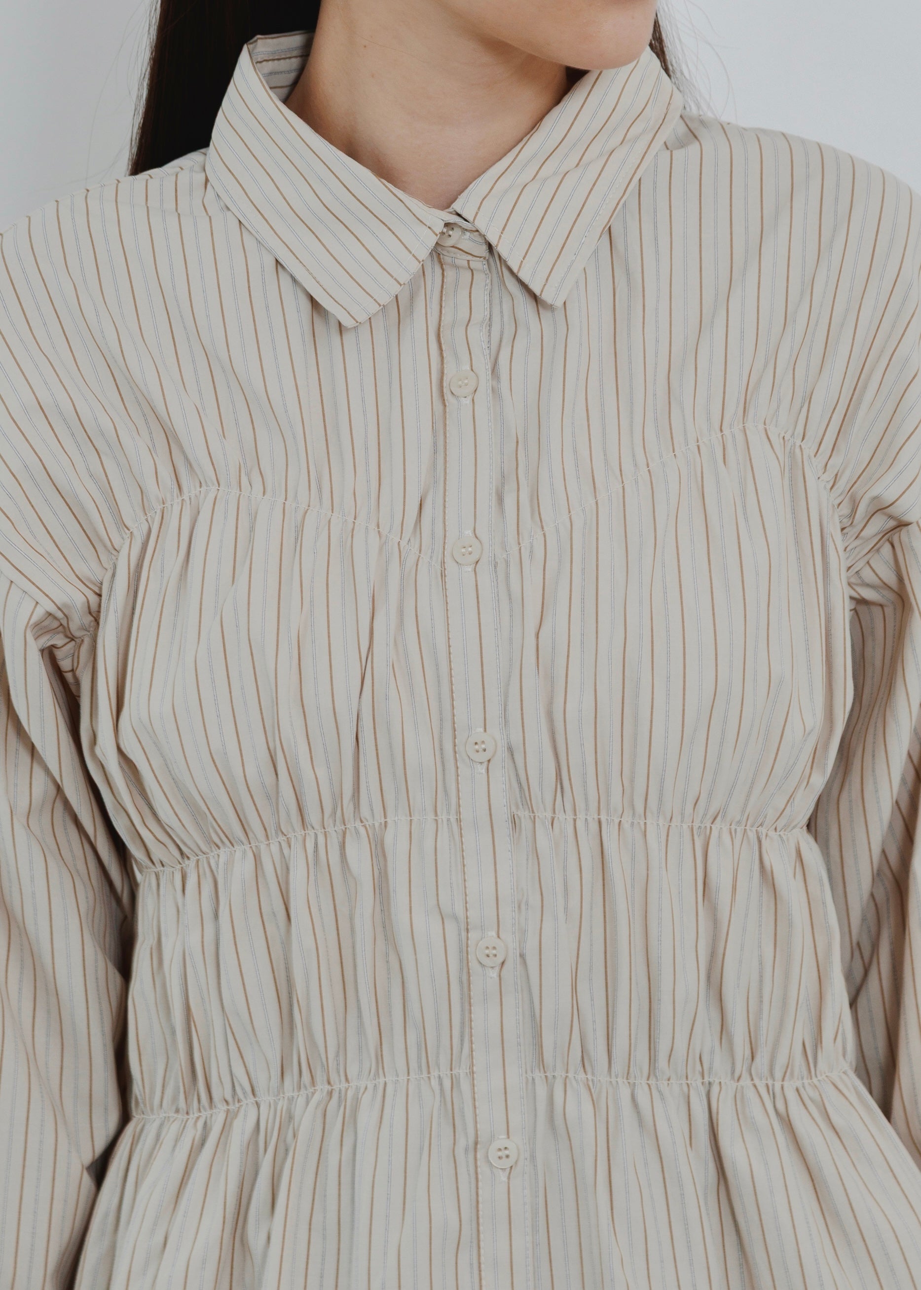 STRIPE SHIRRING SHIRT