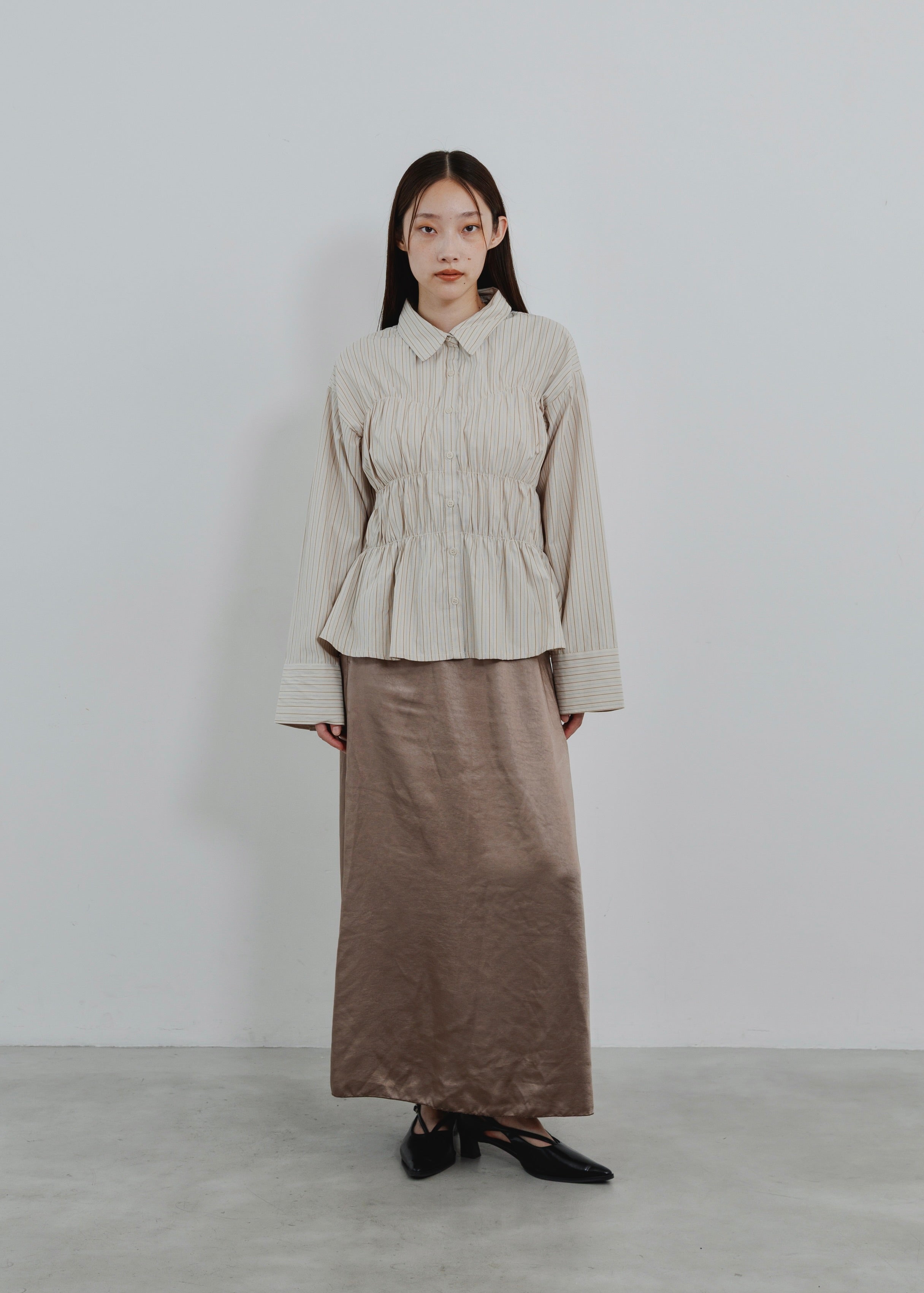 STRIPE SHIRRING SHIRT