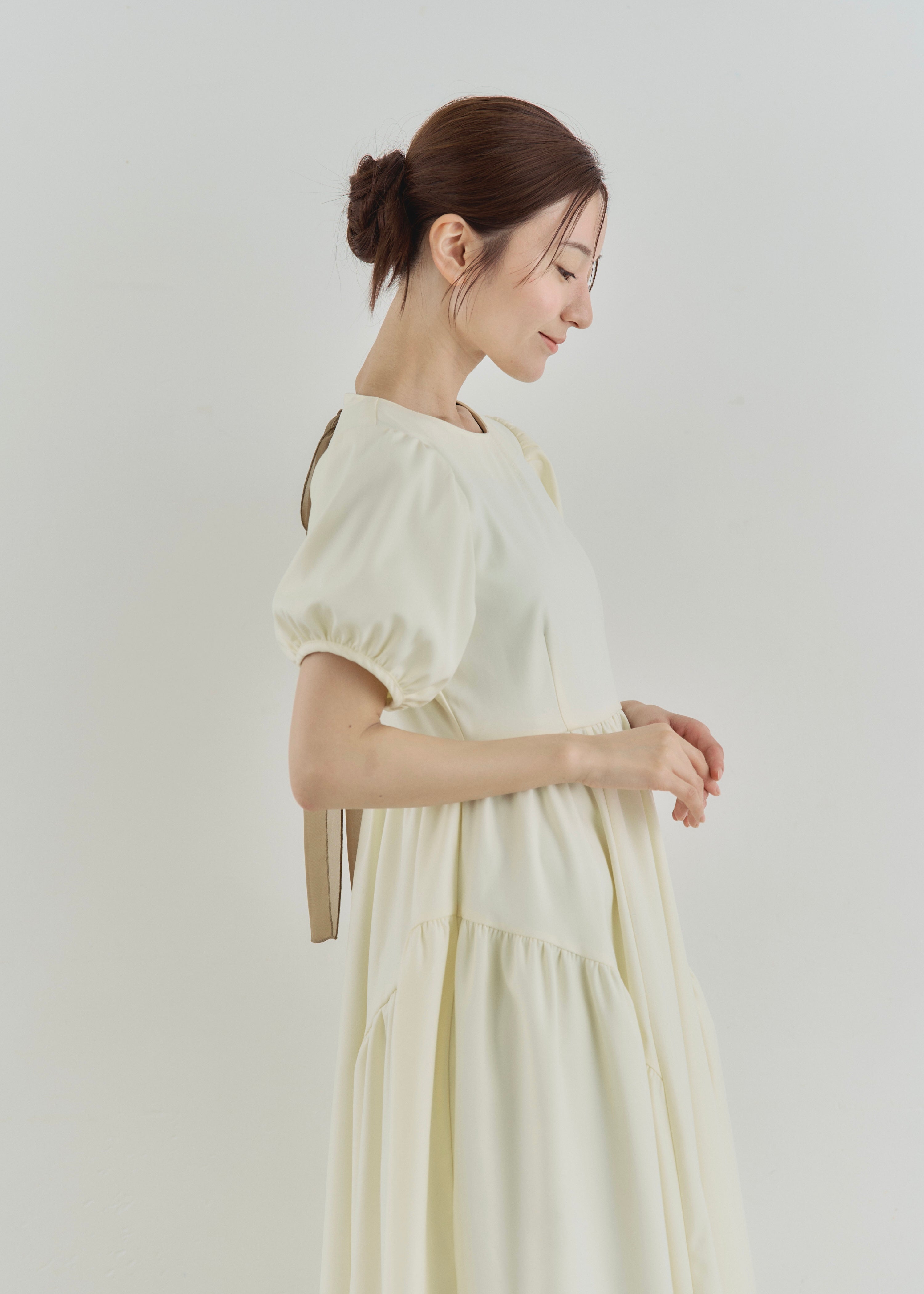 YOURMLE PUFF SLEEVE RIBBON DRESS ホワイト PUFF SLEEVE RIBBON DRESS