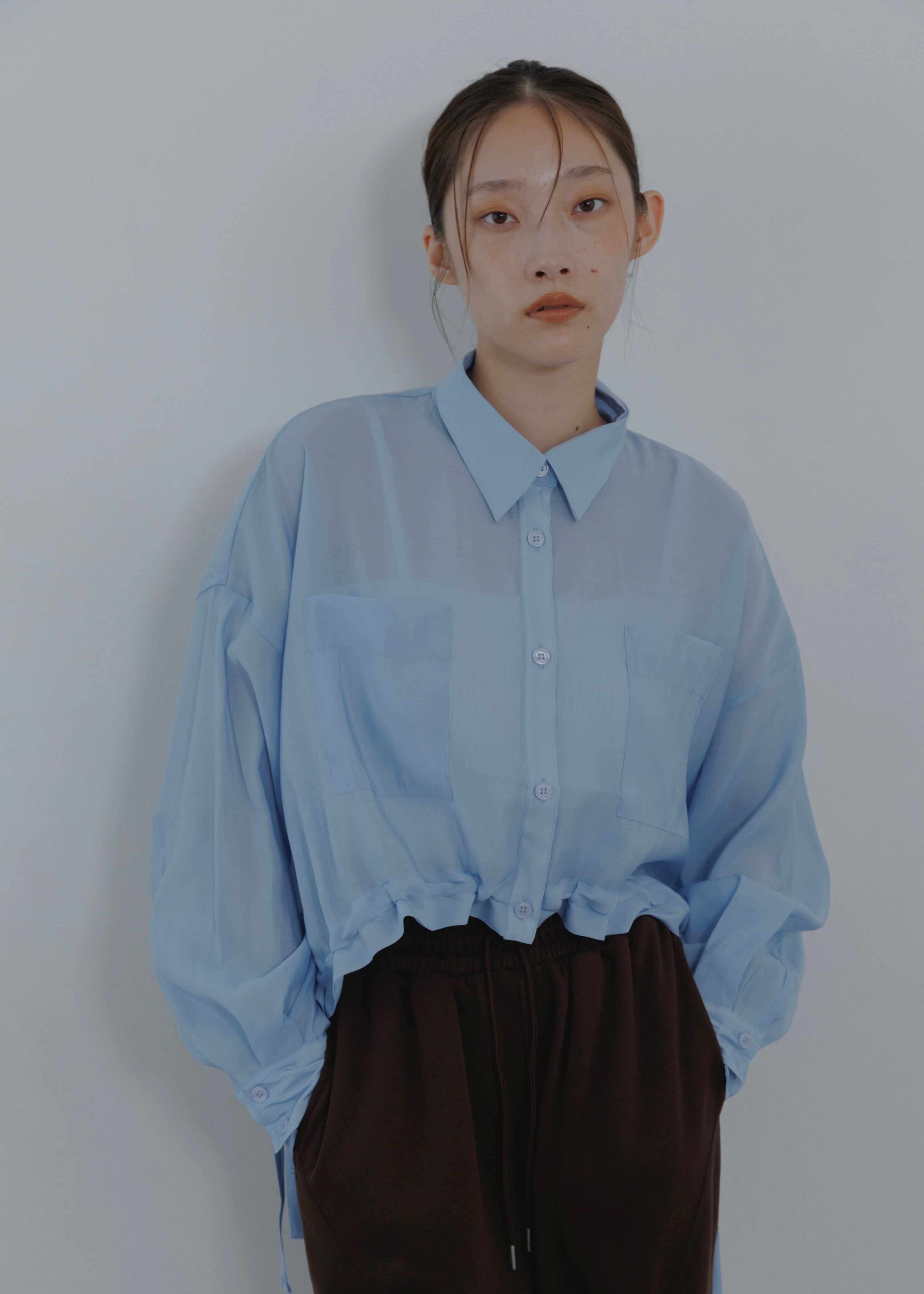 SHEER GATHER SHORT BLOUSE