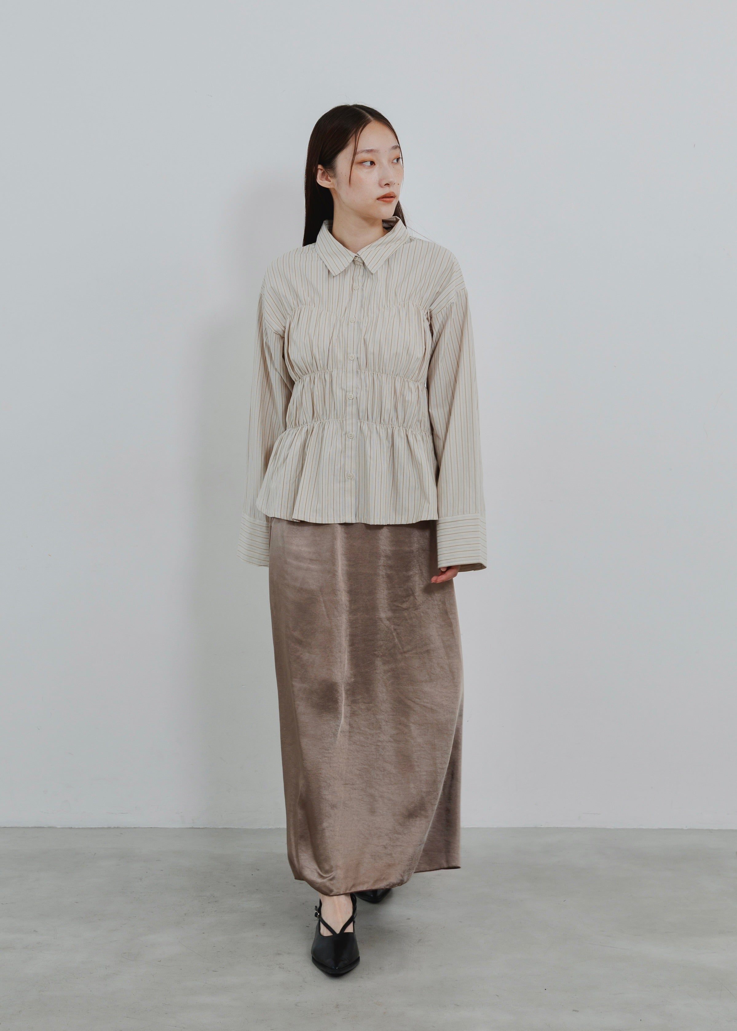 STRIPE SHIRRING SHIRT