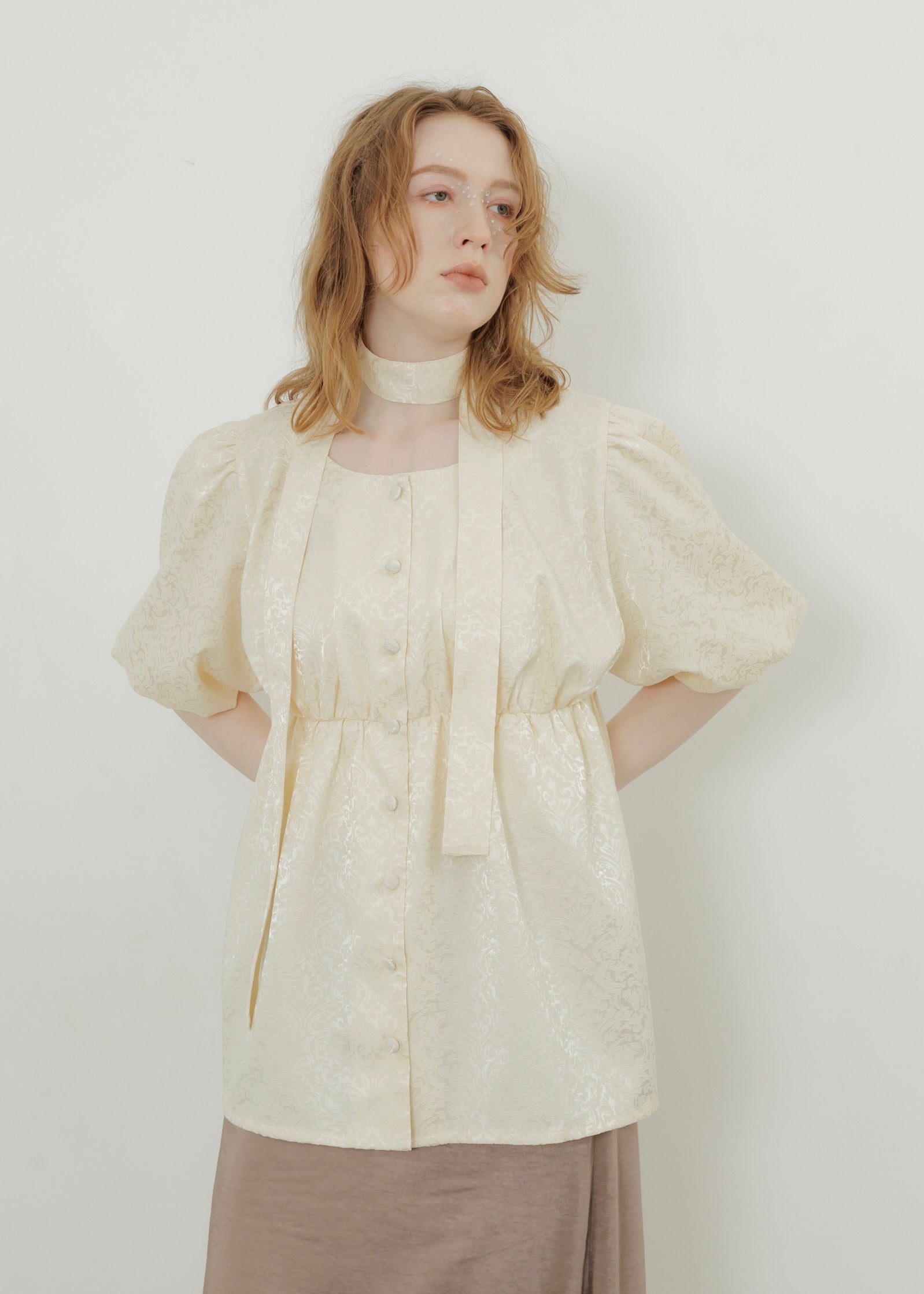 JACQUARD PEPLUM BLOUSE
