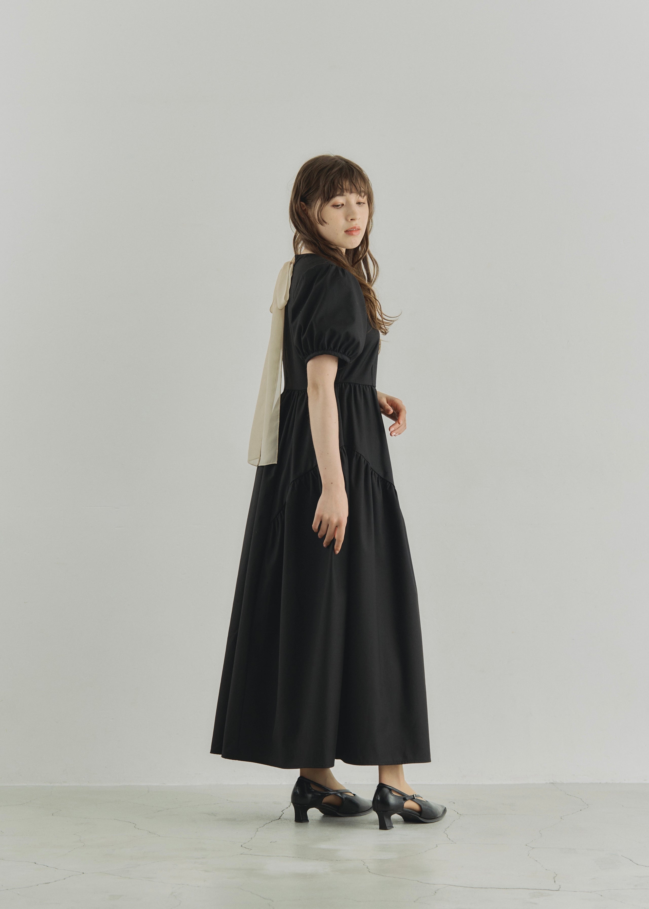 yourmle PUFF SLEEVE RIBBON DRESS ブラック PUFF SLEEVE RIBBON DRESS
