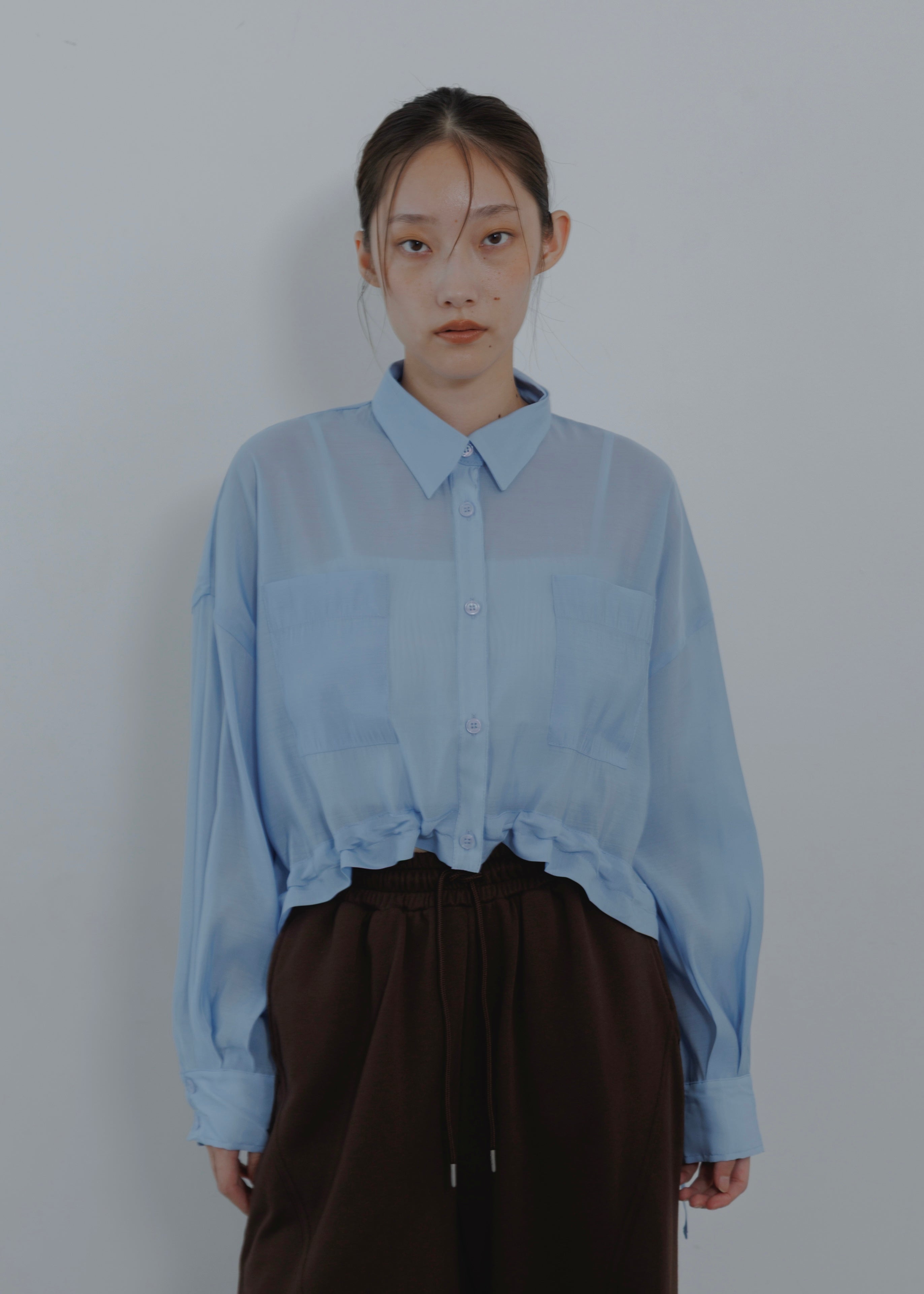 SHEER GATHER SHORT BLOUSE