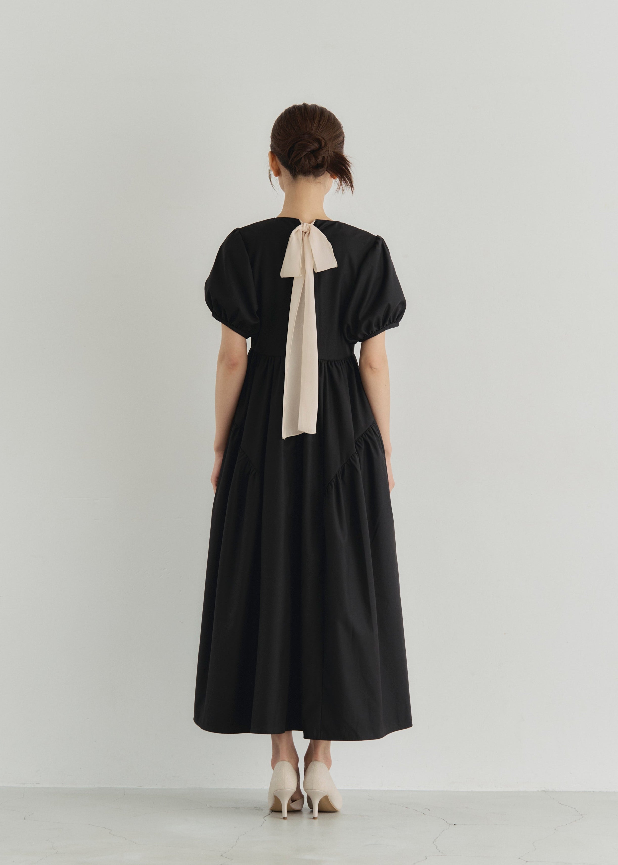 yourmle PUFF SLEEVE RIBBON DRESS ブラック PUFF SLEEVE RIBBON DRESS